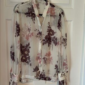 Love Floral Sheer Blouse with Pink and Brown Accents